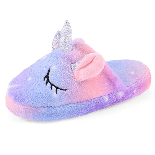 MASOCIO Hausschuhe Kinder Mädchen Plüsch Puschen Warme Winter Pantoffeln Kinderhausschuhe Offen Kuschelig Hüttenschuhe Slippers Größe 33 34 Violett Mehrfarbig 5 von MASOCIO
