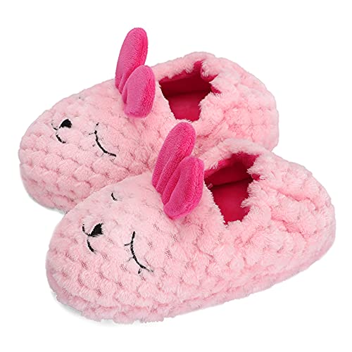 MASOCIO Hausschuhe Kinder Mädchen Plüsch Puschen Winter Warm Kinderhausschuhe Hüttenschuhe Kleinkind Pantoffeln Größe 22 23 Hase Rosa von MASOCIO