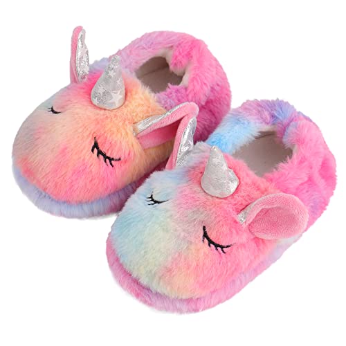 MASOCIO Hausschuhe Kinder Mädchen Plüsch Puschen Winter Warm Kinderhausschuhe Hüttenschuhe Kleinkind Pantoffeln Größe 24 25 Tiere Mehrfarbig 1 von MASOCIO