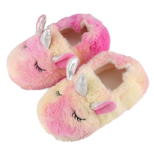 MASOCIO Hausschuhe Kinder Mädchen Plüsch Puschen Winter Warm Kinderhausschuhe Hüttenschuhe Kleinkind Pantoffeln Größe 27 28 Tiere Mehrfarbig 2 von MASOCIO