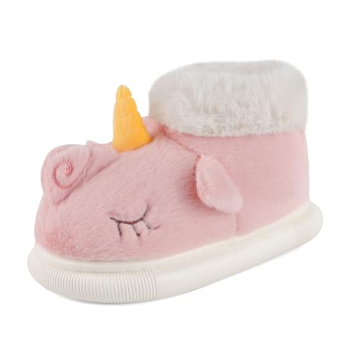 MASOCIO Hausschuhe Kinder Mädchen Plüsch Warme Warm Winter Pantoffeln Kinderhausschuhe Flauschige Kuschel Puschen Kleinkind Hüttenschuhe Tier Slippers Größe 27 28 Rosa von MASOCIO