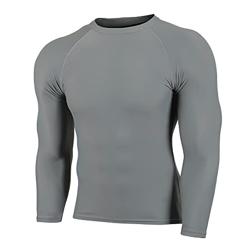 MASOCIO Herren UV Shirt Badeshirt Langarm UPF50+ Schwimmshirt Kompressionsshirt Compression Rash Guard Vest Rashguard Surfshirts Schwimm Sport Tshirts Grau M von MASOCIO