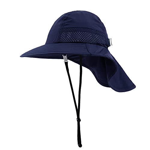MASOCIO Kinder Sonnenhut Baby Sommermütze Junge Mädchen Mütze Hut 55 56 57 58 UV Schutz 50 Sonnenmütze Sun Sommer Hat 7 8 9 10 11 Nackenschutz Jungen Sommerhut Alter 6-12 Jahre Navy Blau von MASOCIO
