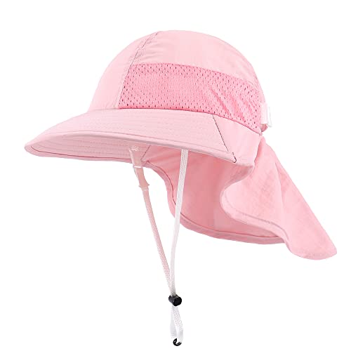 MASOCIO Kinder Sonnenhut Baby Sommermütze Mädchen Mütze Hut 51 52 53 54 UV Schutz 50 Sonnenmütze Sun Sommer Hat Nackenschutz Sommerhut Alter 3 4 5 6 Jahre Rosa 1 von MASOCIO
