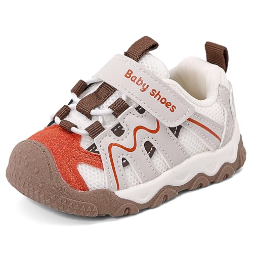 MASOCIO Lauflernschuhe Baby Junge Mädchen Babyschuhe Draußen Schuhe Kleinkind Kinder Krabbelschuhe 8 9 10 Lauflerner Shoes Turnschuhe Outdoor 1 Jahr Laufschuhe ab 6-12 Monate Größe 18 Braun Weiß von MASOCIO