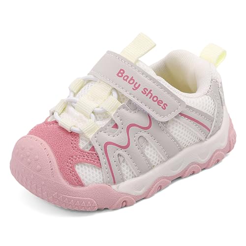 MASOCIO Lauflernschuhe Baby Mädchen Babyschuhe Draußen Schuhe Kleinkind Kinder Krabbelschuhe 8 9 10 Lauflerner Shoes Turnschuhe Outdoor Laufschuhe Rosa Weiß (Hersteller Größe: CN 22) EU 24 von MASOCIO