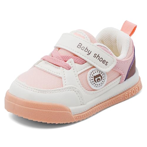 MASOCIO Lauflernschuhe Baby Mädchen Babyschuhe Draußen Schuhe Kleinkind Kinder Krabbelschuhe Laufschuhe Shoes Outdoor 8 9 10 Turnschuhe Sneaker 1 Jahr Lauflerner ab 12-18 Monate Größe 19 Weiß Rosa von MASOCIO
