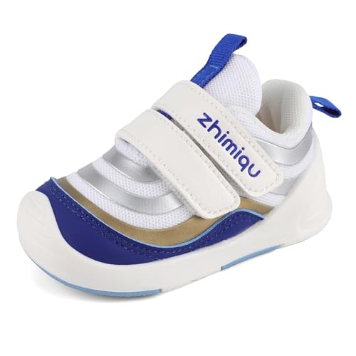 MASOCIO Lauflernschuhe Junge Babyschuhe Baby Schuhe Jungen Kinder Kinderschuhe Krabbelschuhe Sneaker 12-18 Monate Weiß Blau Größe 20 (Herstellergröße 17) von MASOCIO