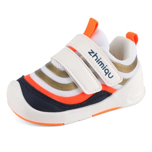 MASOCIO Lauflernschuhe Junge Mädchen Babyschuhe Baby Schuhe Jungen Kinder Kinderschuhe Krabbelschuhe Sneaker Weiß Orange Größe 21 (Herstellergröße 18) von MASOCIO