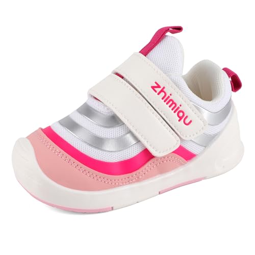 MASOCIO Lauflernschuhe Mädchen Babyschuhe Baby Schuhe Kinder Kinderschuhe Krabbelschuhe Sneaker Weiß Rosa Größe 21.5 (Herstellergröße 19) von MASOCIO