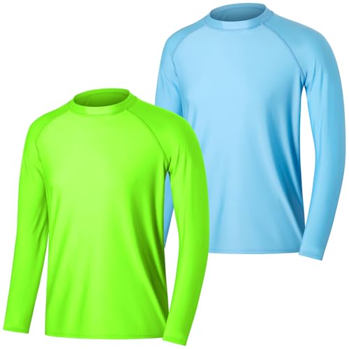 MASOCIO Schwimmshirt Herren Langarm UV Shirt Wasser Schwimm Oberteil Badeshirt Surfshirt UPF 50 UV Schutz Kleidung T Tshirt Langarmshirt Schutzkleidung Rashguard Männer 2 Pack L Blau Grün von MASOCIO
