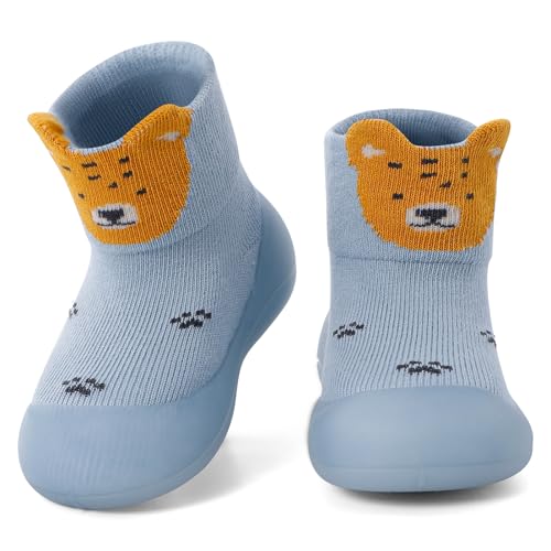 MASOCIO Sockenschuhe Baby Barfußschuhe Lauflernschuhe Socken Junge Mädchen Krabbelschuhe Barfussschuhe Kleinkind Babyschuhe Puschies 12 Outdoor Schuhe 18 Lauflernsocken 6-9 Monate Blau von MASOCIO