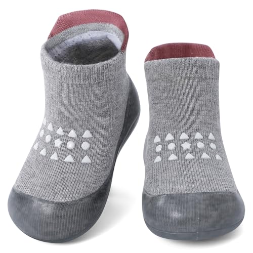 MASOCIO Sockenschuhe Baby Barfußschuhe Lauflernschuhe Socken Junge Mädchen Krabbelschuhe Barfussschuhe Kleinkind Babyschuhe Puschies 12 Outdoor Schuhe 18 Lauflernsocken 6-9 Monate Grau 2 von MASOCIO
