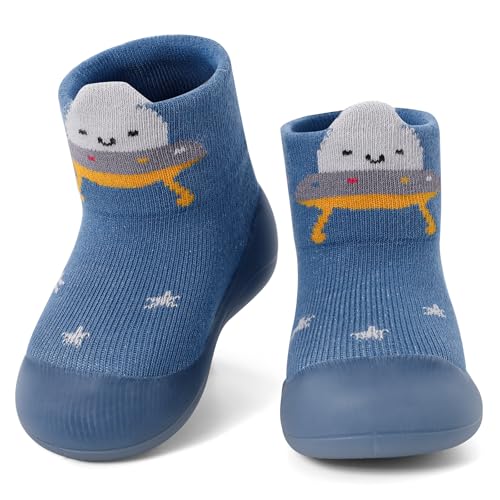 MASOCIO Sockenschuhe Baby Barfußschuhe Lauflernschuhe Socken Junge Mädchen Krabbelschuhe Barfussschuhe Kleinkind Babyschuhe Puschies Outdoor Schuhe 22 Lauflernsocken 18-24 Monate Blau 2 von MASOCIO