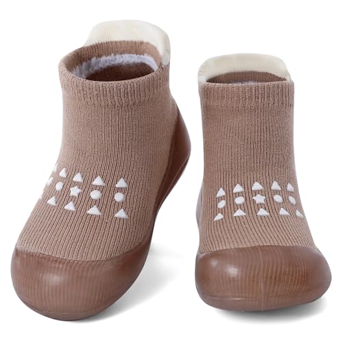 MASOCIO Sockenschuhe Baby Barfußschuhe Lauflernschuhe Socken Junge Mädchen Krabbelschuhe Barfussschuhe Kleinkind Babyschuhe Puschies Outdoor Schuhe 23 Lauflernsocken 2-3 Jahre Braun von MASOCIO