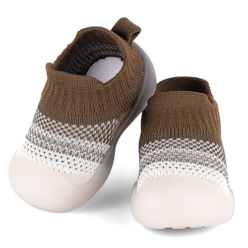 MASOCIO Sockenschuhe Baby Barfußschuhe Lauflernschuhe Socken Junge Mädchen Puschies Barfussschuhe Krabbelschuhe Kleinkind Babyschuhe 6 Outdoor Schuhe 1 Jahr Größe 19 Lauflernsocken 9-12 Monate Braun von MASOCIO