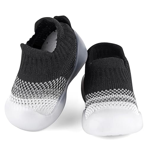 MASOCIO Sockenschuhe Baby Barfußschuhe Lauflernschuhe Socken Junge Mädchen Puschies Barfussschuhe Krabbelschuhe Kleinkind Babyschuhe Outdoor Schuhe 1 Jahr Gr 20 21 Lauflernsocken 12-18 Monate Schwarz von MASOCIO