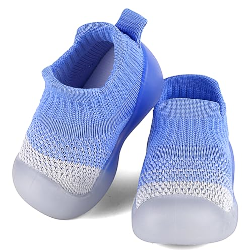 MASOCIO Sockenschuhe Baby Barfußschuhe Lauflernschuhe Socken Junge Mädchen Puschies Barfussschuhe Krabbelschuhe Kleinkind Babyschuhe Outdoor Schuhe Größe 22 Lauflernsocken 18-24 Monate Blau von MASOCIO