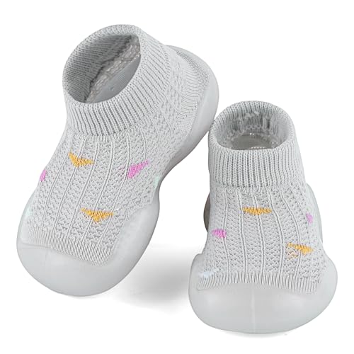 MASOCIO Sockenschuhe Baby Barfußschuhe Lauflernschuhe Socken Junge Mädchen Sommer Puschies Krabbelschuhe Barfussschuhe Kleinkind 12 Outdoor Schuhe Größe 18 Babyschuhe 6-9 Monate Grau von MASOCIO