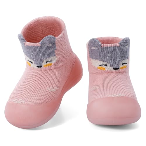 MASOCIO Sockenschuhe Baby Barfußschuhe Lauflernschuhe Socken Mädchen Krabbelschuhe Barfussschuhe Kleinkind Babyschuhe Puschies 12 Outdoor Schuhe 18 Lauflernsocken 6-9 Monate Rosa von MASOCIO