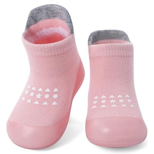 MASOCIO Sockenschuhe Baby Barfußschuhe Lauflernschuhe Socken Mädchen Krabbelschuhe Barfussschuhe Kleinkind Babyschuhe Puschies Outdoor Schuhe 22 Lauflernsocken 18-24 Monate Rosa 2 von MASOCIO