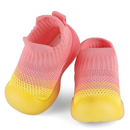 MASOCIO Sockenschuhe Baby Barfußschuhe Lauflernschuhe Socken Mädchen Puschies Barfussschuhe Krabbelschuhe Kleinkind Babyschuhe Outdoor Schuhe 1 Jahr Größe 20 21 Lauflernsocken 12-18 Monate Rosa von MASOCIO