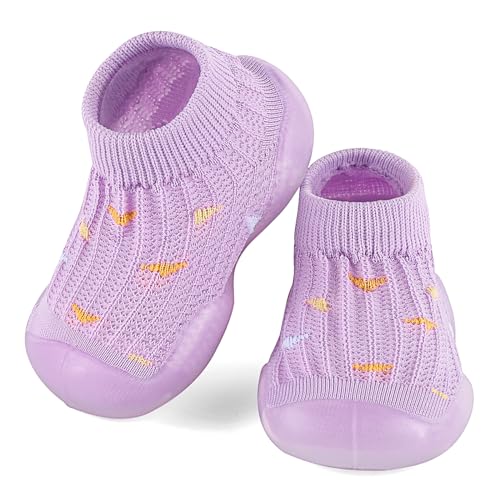 MASOCIO Sockenschuhe Baby Barfußschuhe Lauflernschuhe Socken Mädchen Sommer Puschies Krabbelschuhe Barfussschuhe Kleinkind 12 Outdoor Schuhe Größe 18 Babyschuhe 6-9 Monate Lila von MASOCIO