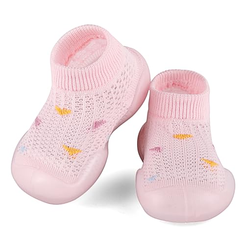 MASOCIO Sockenschuhe Baby Barfußschuhe Lauflernschuhe Socken Mädchen Sommer Puschies Krabbelschuhe Barfussschuhe Kleinkind 12 Outdoor Schuhe Größe 18 Babyschuhe 6-9 Monate Rosa von MASOCIO