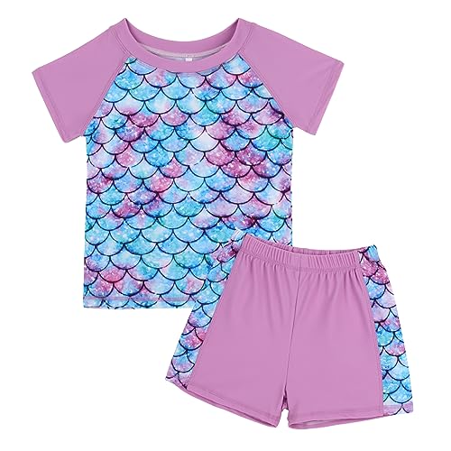 MASOCIO UV Badebekleidung Mädchen Badeanzug Kinder Shirt Kurzarm Badeshorts UPF 50+ UV Schutz Kleidung Anzug Badeshirt Schwimmanzug Mädchen 10 12 Jahre Skalen 7 von MASOCIO