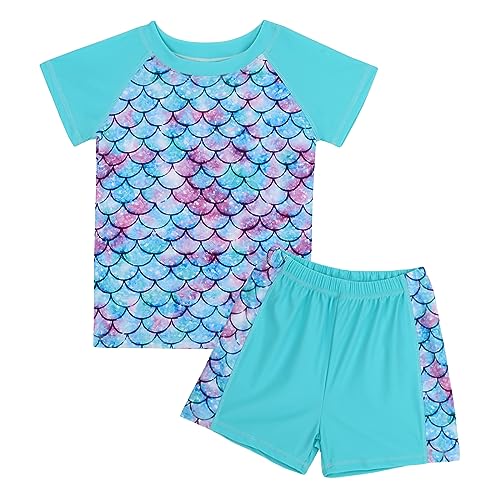 MASOCIO UV Badebekleidung Mädchen Badeanzug Kinder Shirt Kurzarm Badeshorts UPF 50+ UV Schutz Kleidung Anzug Badeshirt Schwimmanzug Mädchen 5 6 Jahre Skalen 6 von MASOCIO