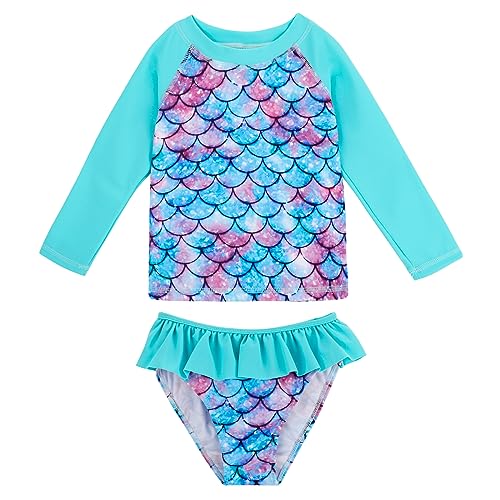 MASOCIO UV Badebekleidung Mädchen Badeanzug Kinder Shirt Langarm Badehose UPF 50+ UV Schutz Kleidung Anzug Badeshirt Schwimmanzug Mädchen 3 4 Jahre Skalen 1 von MASOCIO