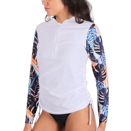 MASOCIO UV Shirt Damen Wasser Langarm Schwimmshirt Rashguard Badeshirt Badeanzug Frauen UV Schutz Schwimm Tshirt Surf Schnorchel Swim Schwimm Bade T Shirts Women Rash Guard XXL Weiß von MASOCIO