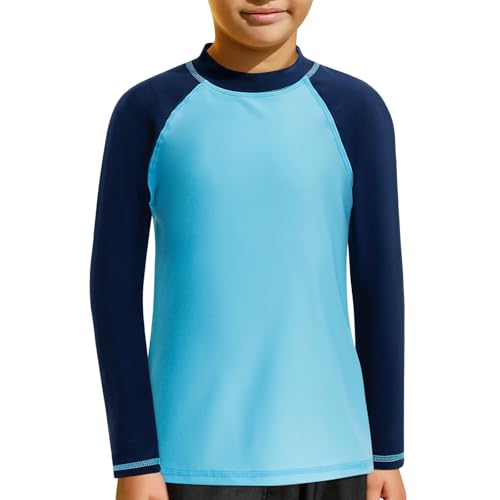 MASOCIO UV Shirt Kinder Langarm Badeshirt Jungen Schwimm T Tshirt Schwimmshirt Kind Wasser Surfshirt Langarmshirt Rashguard Rash Guard Bade Kleidung Junge 13-14 Jahre Gr 152-158 Blau Marineblau von MASOCIO