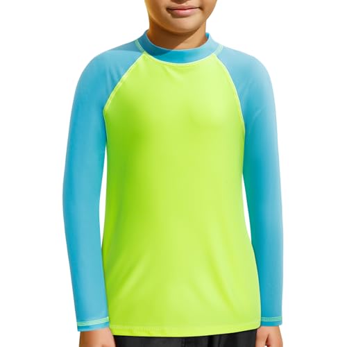 MASOCIO UV Shirt Kinder Langarm Badeshirt Jungen Schwimm T Tshirt Schwimmshirt Kind Wasser Surfshirt Langarmshirt Rashguard Rash Guard Bade Kleidung Junge 5 Jahre Gr 110-116 Grün Blau von MASOCIO