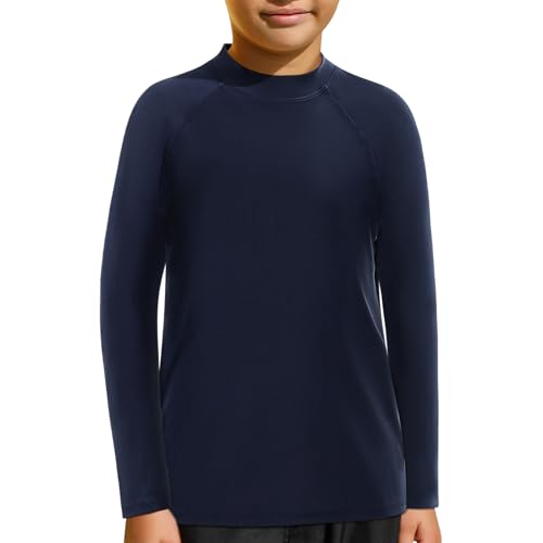 MASOCIO UV Shirt Kinder Langarm Badeshirt Jungen Schwimm T Tshirt Schwimmshirt Kind Wasser Surfshirt Langarmshirt Rashguard Rash Guard Bade Kleidung Junge 7-8 Jahre Gr 122-128 Marineblau von MASOCIO