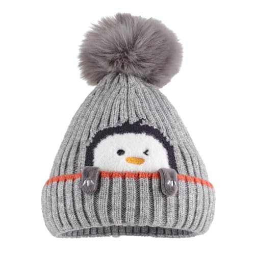 MASOCIO Wintermütze Baby Mütze Junge Mädchen Winter Herbst Warme Kinder Babymütze mit Bommel Kindermützen Strickmütze 2 Fleece Beanie Hat 1-3 Jahr Grau von MASOCIO