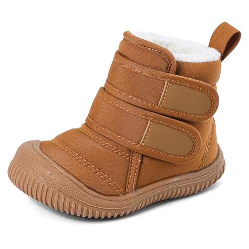 MASOCIO Winterschuhe Baby Boots Stiefel Winter Babyschuhe Junge Mädchen Hausschuhe Kleinkind Kinder Wollschuhe Gefütterte Warme Fell Babystiefel Winterstiefel Schuhe 6-12 Monate Braun Größe 19 von MASOCIO