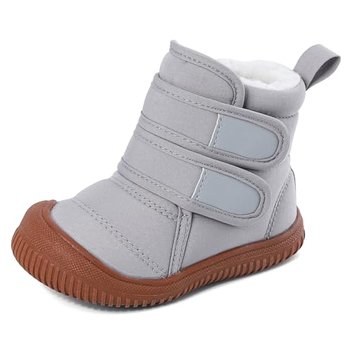 MASOCIO Winterschuhe Baby Boots Stiefel Winter Babyschuhe Junge Mädchen Hausschuhe Kleinkind Kinder Wollschuhe Gefütterte Warme Fell Babystiefel Winterstiefel Schuhe Grau Größe 21 von MASOCIO