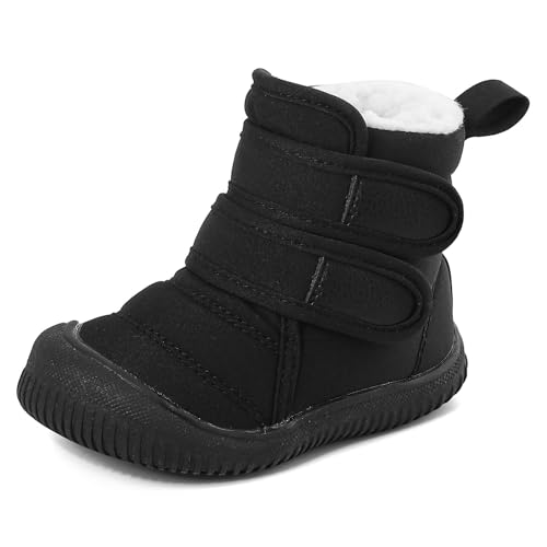 MASOCIO Winterschuhe Baby Boots Stiefel Winter Babyschuhe Junge Mädchen Hausschuhe Kleinkind Kinder Wollschuhe Gefütterte Warme Fell Babystiefel Winterstiefel Schuhe Schwarz Größe 22 von MASOCIO