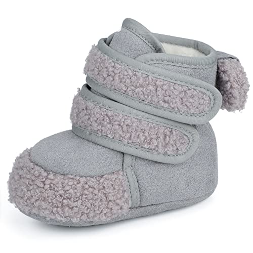 MASOCIO Winterschuhe Baby Junge Mädchen Babyschuhe Winter Baby Hausschuhe Stiefel Booties Boots Winterstiefel Schuhe Größe 18 0-6 Monate Grau von MASOCIO