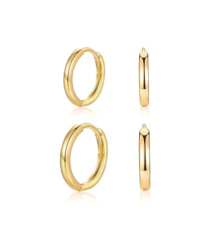 MASOP 2 Paar Ohrringe Gold Set, Creolen Silber 925 Stecker Vergoldet 8mm 10mm Damen Frauen Mädchen Herren für Mehrere Ohrlöcher von MASOP