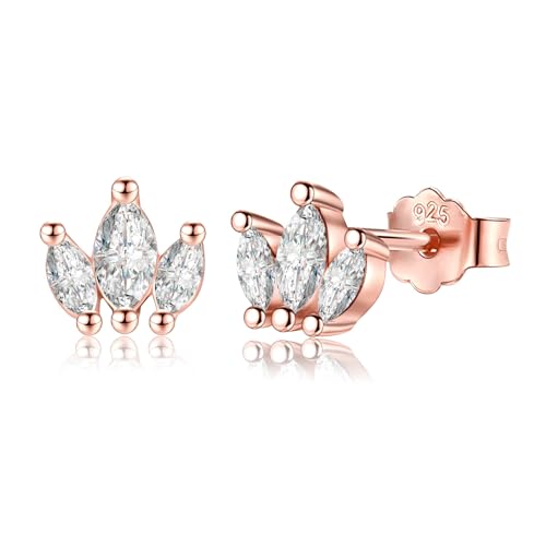 MASOP Blatt Zweig Ohrstecker Rosegold Zirkonia Kleine Ohrringe Silber 925 Rose Vergoldet Geschenke für Damen Frauen Mädchen Freundin von MASOP