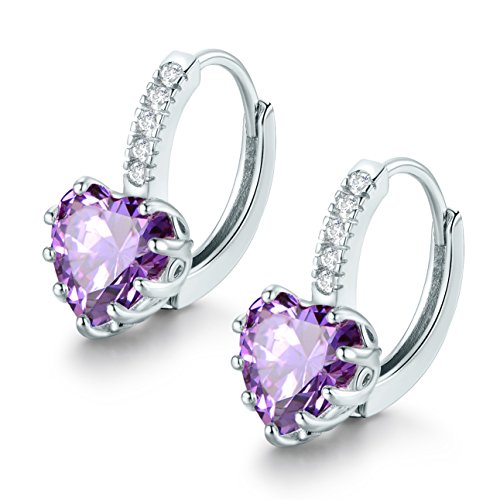 MASOP Damen Creole Ohrringe 9 Farbe 925 Sterling Silber mit Herz Zirkonia Swarovski Elements Kristall Smaragd/Saphir/Topas/Rubin/Aquamarin/Amethyst/Rosa/Weiß/Schwarz/Geburtssteine von MASOP