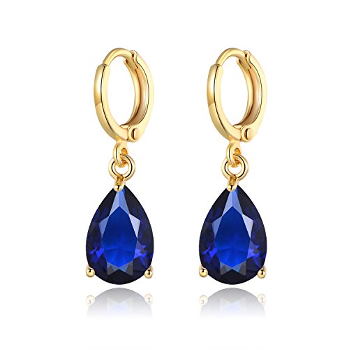 MASOP Ohrringe 18K vergoldet Saphir Ohrhänger Klappbügel Ohrschmuck Blau Tropfen Zirkonia Swarovski Elements von MASOP