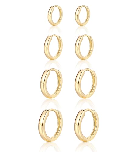 MASOP Ohrringe Gold, 4 Paar Silber 925 Creolen Set (6/8/10/12mm), Leicht Hypoallergen Huggies Vergoldet Mini Creolen Gold Klein für Damen Herren Mädchen von MASOP