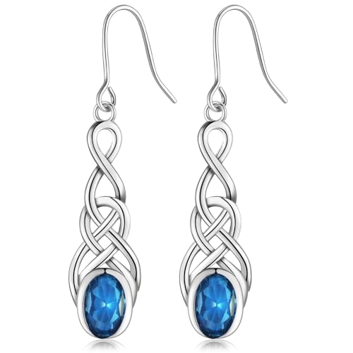 MASOP Ohrringe Hängend Keltischer Knoten Unendlichkeitszeichen Oval AAA Zirkonia Blau Hängeohrringe Infinity Hochzeit Schmuck für Damen Frauen Braut von MASOP