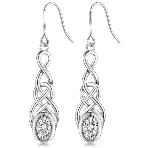 MASOP Ohrringe Hängend Keltischer Knoten Unendlichkeitszeichen Oval AAA Zirkonia Weiß Hängeohrringe Infinity Hochzeit Schmuck für Damen Frauen Braut von MASOP