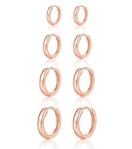 MASOP Ohrringe Rosegold, 4 Paar Silber 925 Creolen Set (6/8/10/12mm), Leicht Hypoallergen Huggies Rose Vergoldet Mini Creolen Gold Klein für Damen Mädchen von MASOP