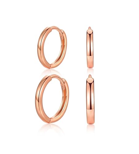 MASOP Ohrringe Rosegold, 2 Paar Creolen Set Silber 925 Stecker Rose Vergoldet 10mm 12mm Damen Frauen Mädchen Schlicht Basis Leicht von MASOP