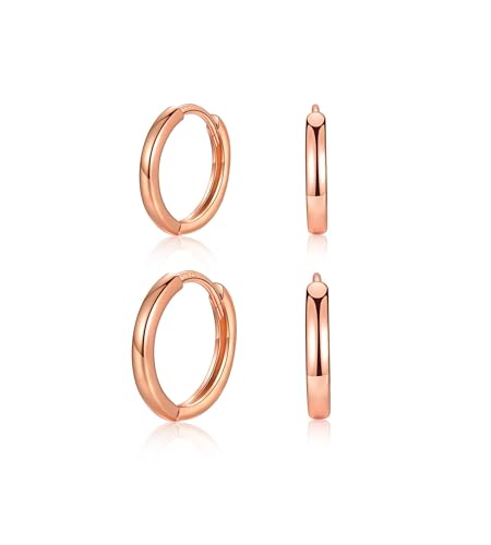 MASOP Ohrringe Rosegold, 2 Paar Rose Vergoldet Creolen Set Silber 925 Stecker 8mm 10mm Damen Frauen Mädchen Schlicht Basis Leicht von MASOP